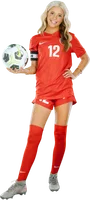 Shiah Webber holding a soccer ball at her side
